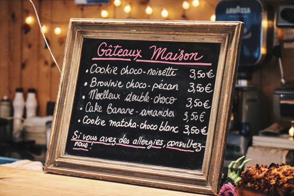 Carte gateaux maisons Margaux à la mangeoire à Deauville