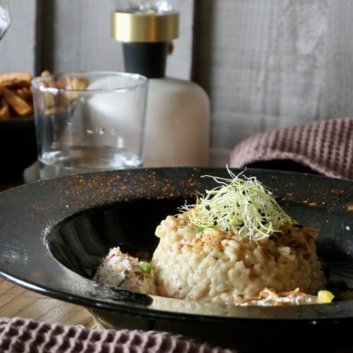 Risotto aux cèpes et son espuma végétal du restaurant Le Recoin à Arès.