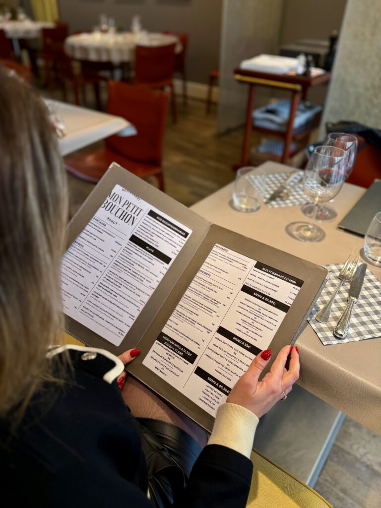 la carte du restaurant