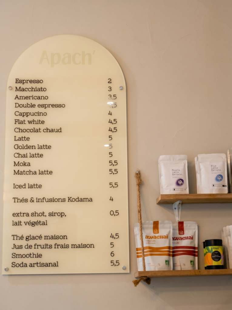 La carte des boissons chez Apach'