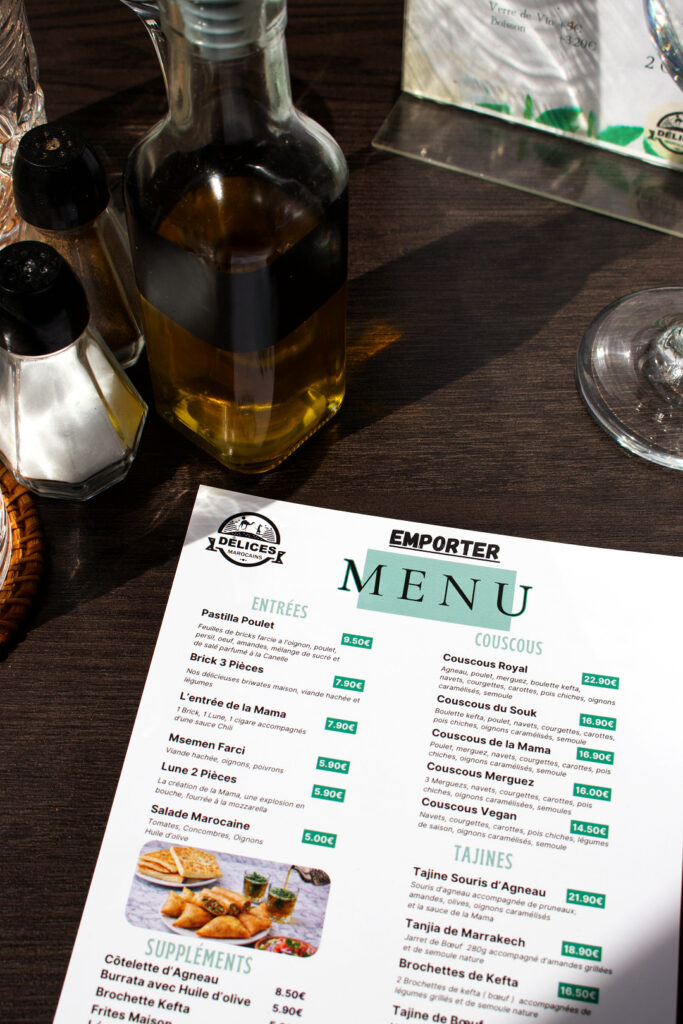 Carte du restaurant Délices Marocains à Le Mans