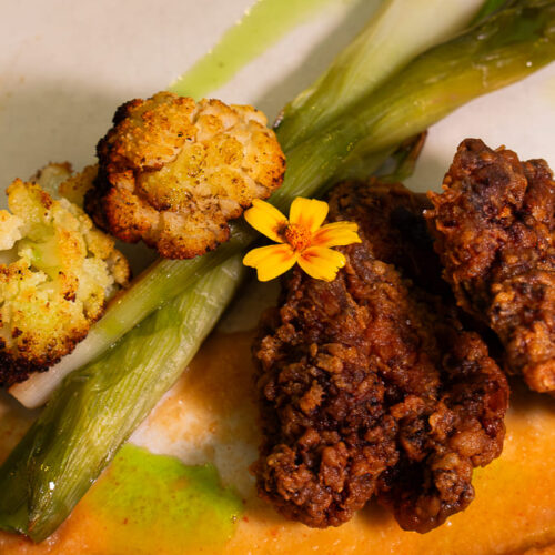 poulet croustillant, chou rotis, poireaux formule déjeuner Echo quartier carmes a toulouse